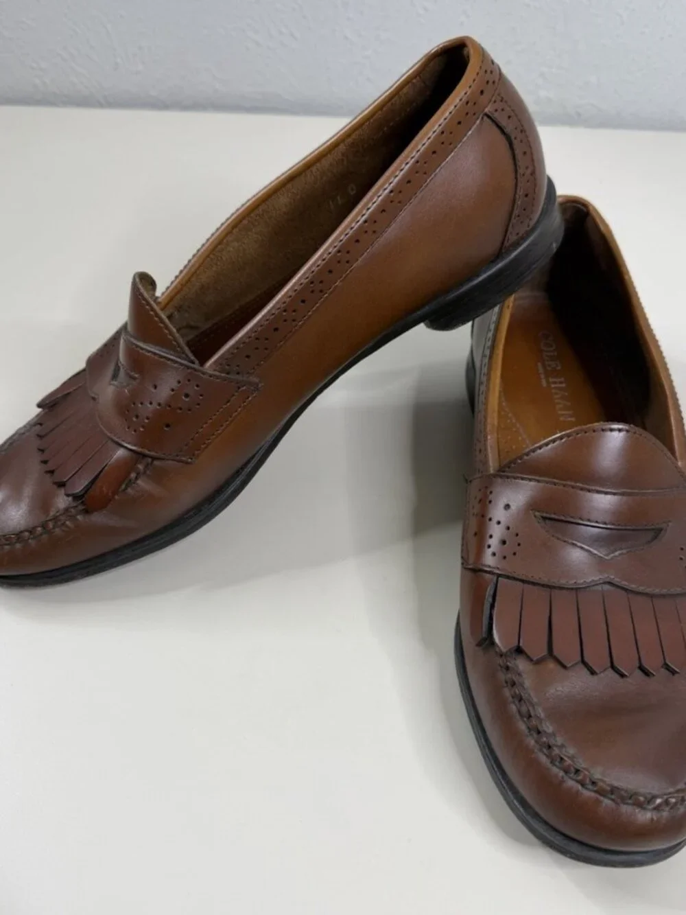 VTG Cole Haan Loafers Men 11 D Brown Leather Kiltie Slip On Dress Shoe EUC